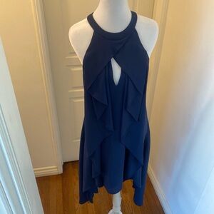 Halston Elegant Navy Halter Sleeveless Dress